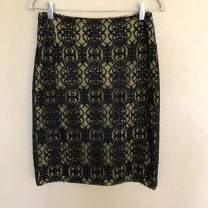 Coldwater Creek Black Lace Chartreuse Lined Skirt